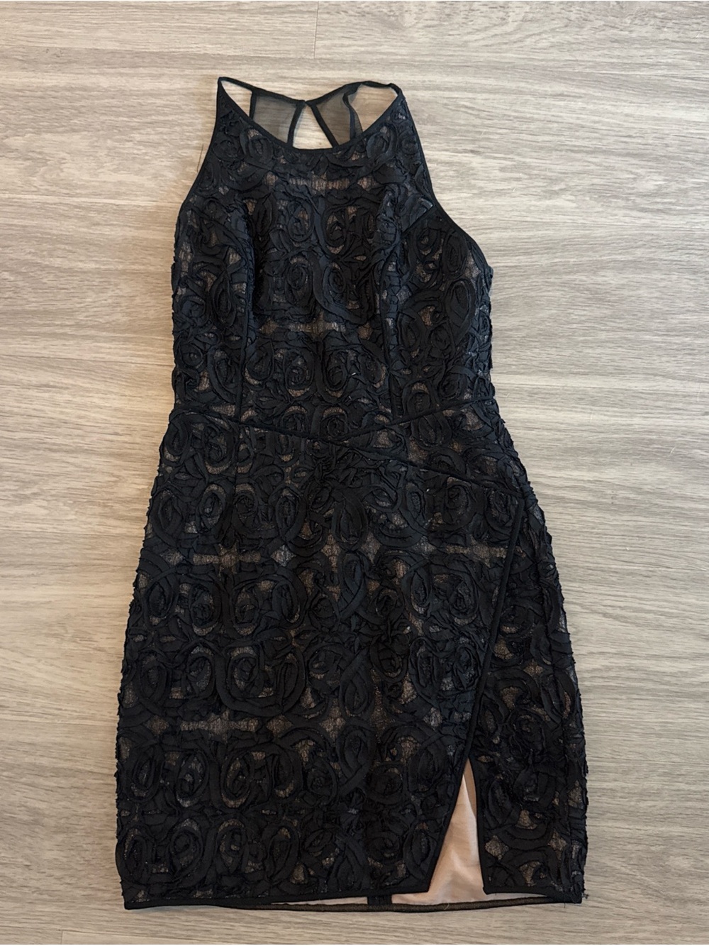BCBGMaxAzria Black Lace Halter Mini Dress